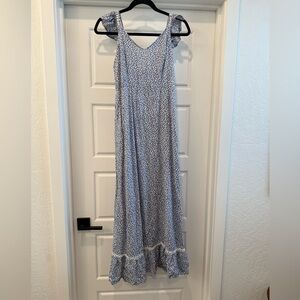 Blue Floral Maxi Dress with Ruffle Hem